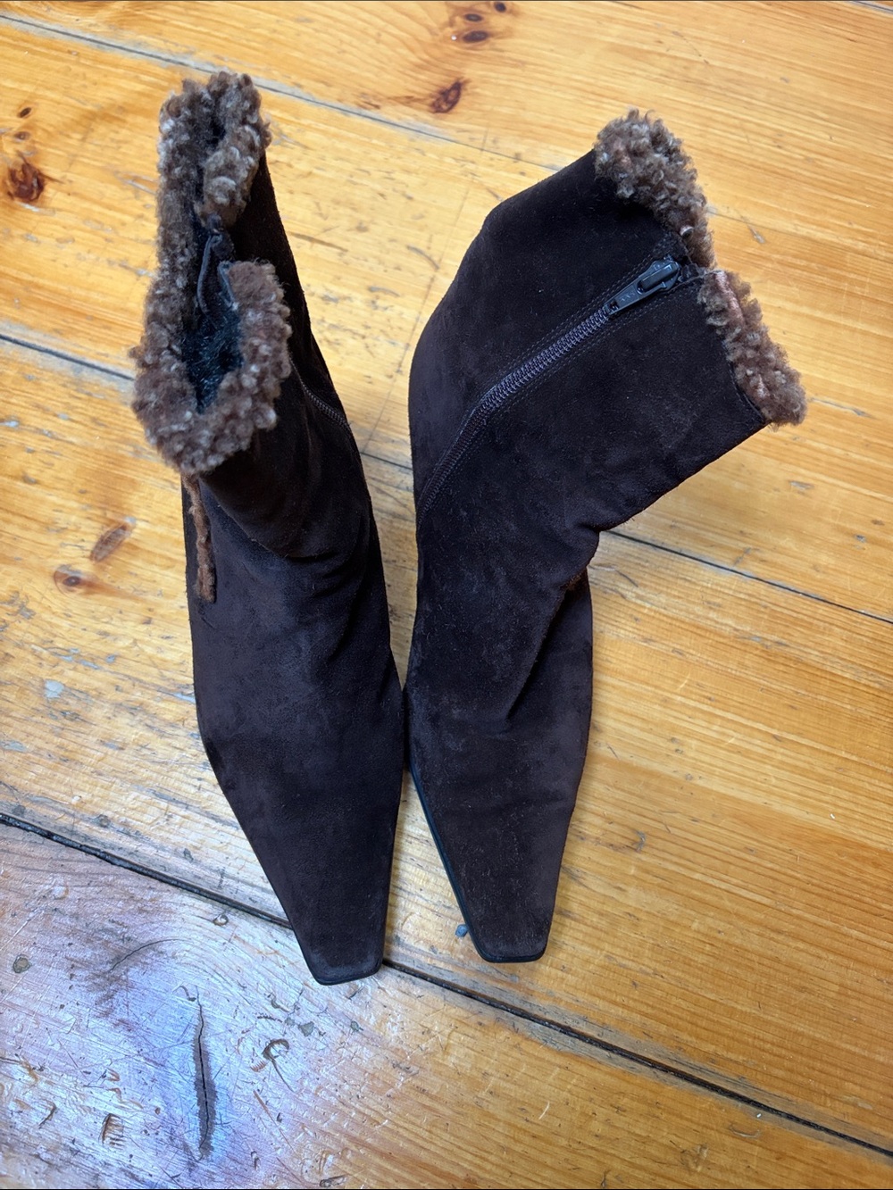 Stuart Weitzman Brown Suede Faux-Shearling  lined Ankle Boots